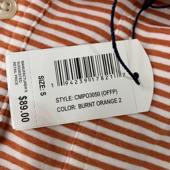 Johnnie O Polo Shirt Men Small Adult Orange White Striped Pockets Outdoors - Picture 14 of 15